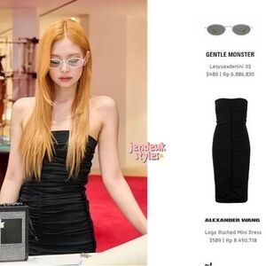 ALEXANDERWANG RUCHED STRAPLESS TUBE MIDI DRESS BLACK XS